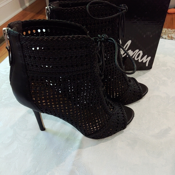 Sam Edelman Shoes - Sam Edelman Women's Black Stiletto Heel High Top Leather  Mesh Peep Toe …